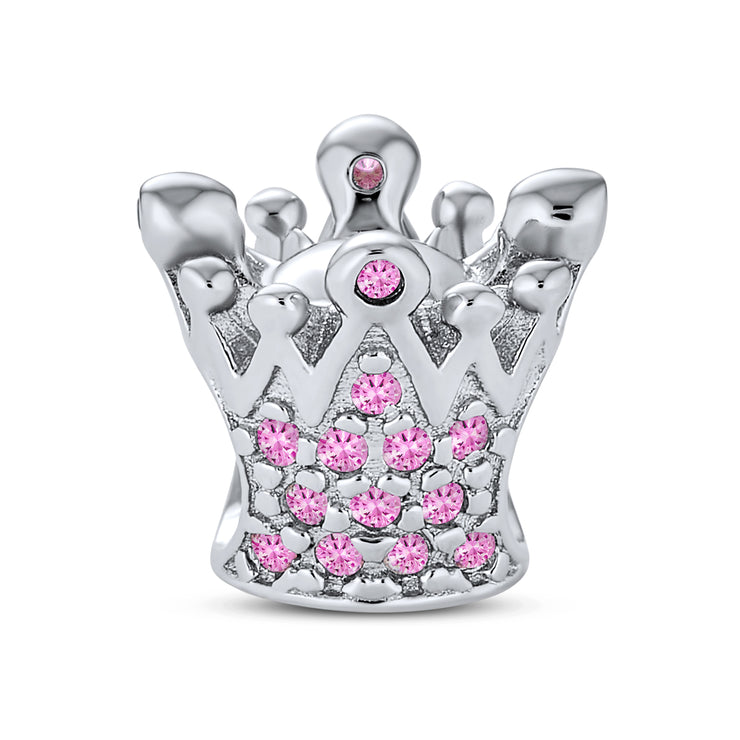 Set of 2 Fairytale Castle & Princess Queen Crown Pink Fuchsia Crystal Bead Charm