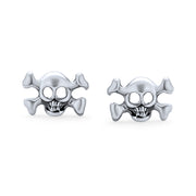 Caribbean Pirate Skull Stud Earrings for Men, Bikers, Punk Rockers, Sterling Silver