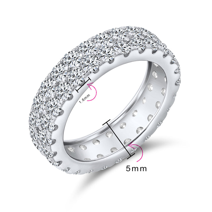 Classic Cocktail Statement Ring: Two Row Pave CZ Bridal Eternity Band Sterling Silver