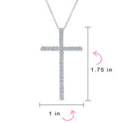 Latin Cross Pendant Cubic Zirconia CZ Necklace Sterling 1.75 Inch