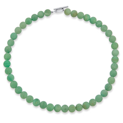 Plain Matte Moss Green Aventurine Bead Strand Necklace with Silver Toggle Clasp