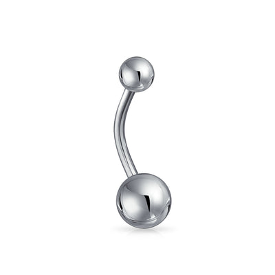 Bar Round Ball Style Navel Belly Ring Silver Tone Surgical Steel 14G