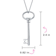 Large Open Oval Key Shape Pendant High .925 Sterling Silver Necklace