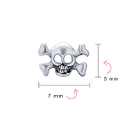 Caribbean Pirate Skull Stud Earrings for Men, Bikers, Punk Rockers, Sterling Silver