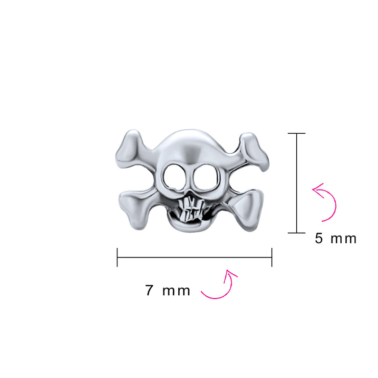 Caribbean Pirate Skull Stud Earrings for Men, Bikers, Punk Rockers, Sterling Silver