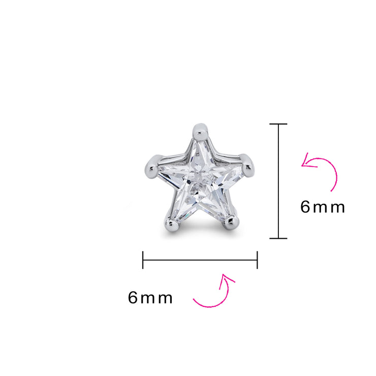 Set of 2 Small Black & Clear Celestial USA CZ Star Stud Earrings Sterling Silver