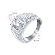 2CTW Clear CZ Halo Square Princess Cut Men's Stainless Steel Engagement Ring