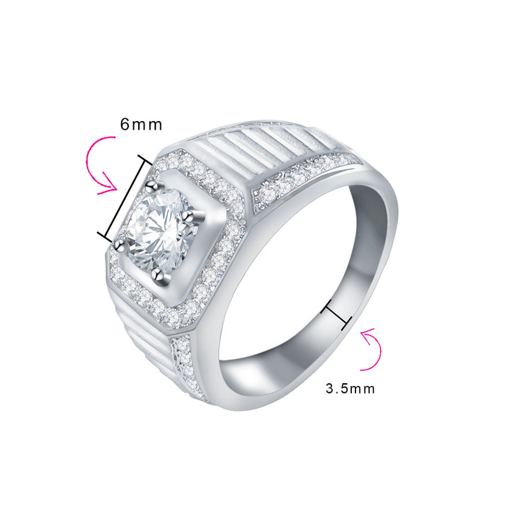 2CTW Clear CZ Halo Square Princess Cut Men's Stainless Steel Engagement Ring