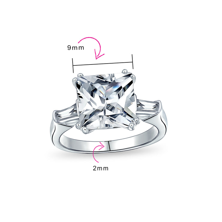 5CT Square Princess Cut AAA CZ Side Baguette Solitaire Engagement Ring