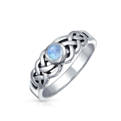 Moonstone Celtic Trinity Knot Triquetra Ring 1MM Band Sterling Silver