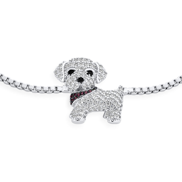 Cute Pave CZ Puppy Pet Dog Bolo Bracelet Slide Style
