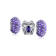 Set of 3 Purple CZ Butterfly Solid Lilac Purple Crystal Spacer Bead Charm Bead