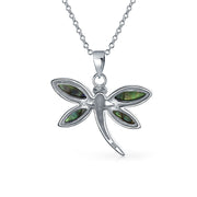 Butterfly Dragonfly Pendant Abalone Shell Necklace Sterling Silver