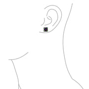 Men's Square Black Mystic Rainbow CZ Stud Earrings, Sterling Silver, 5-10MM