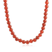 Plain Red Carnelian 10MM Bead Strand Necklace with Silver Plated Clasp