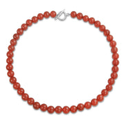 Plain Red Carnelian 10MM Bead Strand Necklace with Silver Plated Clasp