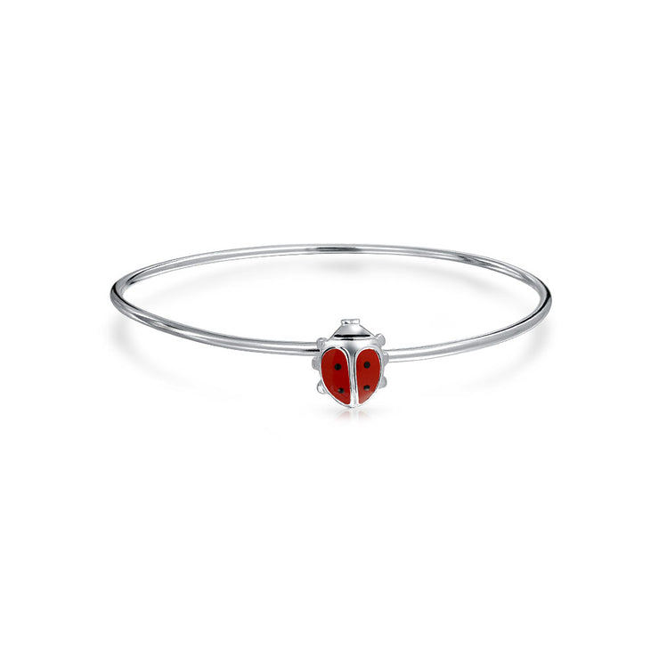Dainty Ladybug Red Small Bangle Charm Bangle Bracelet Sterling Silver