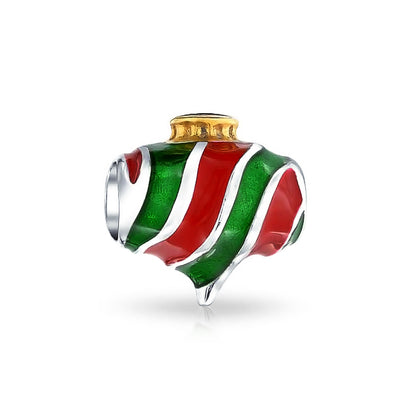 Red Green Holiday Christmas Charm Bead Sterling Silver for European Bracelets