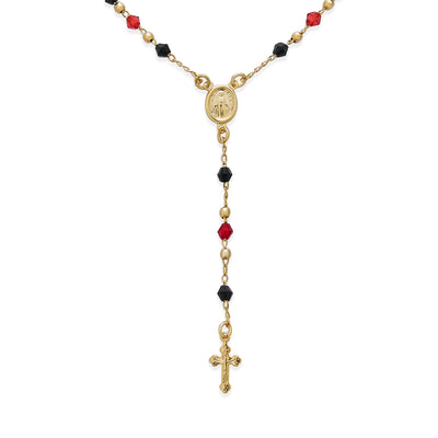 Religious Virgin Mary Red Black Crucifix Rosary Bead Necklace Gold Plated