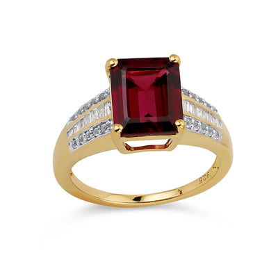 Art Deco 3CT Red Rhodolite Garnet Engagement Ring 14K Gold Vermeil Silver