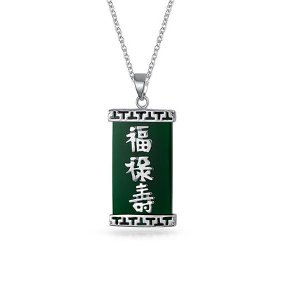 Chinese Green Agate Pendant Amulet Necklace Dog Tag Sterling Silver