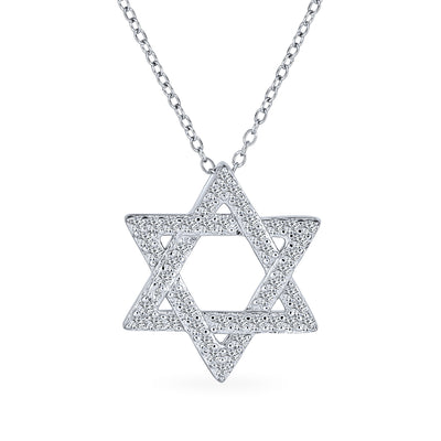 Cubic Zirconia Star of David Pendant Necklace Sterling Silver Judaica Gift