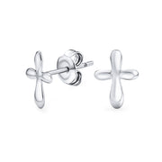 Plain Simple Spiritual Religious Cross Stud Earrings Sterling Silver