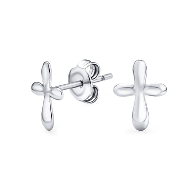 Simple Plain Cross Stud Earrings Religious Jewelry .925 Sterling Silver