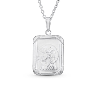 Unisex Religious Pendant Necklace with Jesus Christ Medallion in Sterling Silver