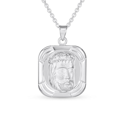 Unisex Religious Pendant Necklace with Jesus Christ Medallion in Sterling Silver