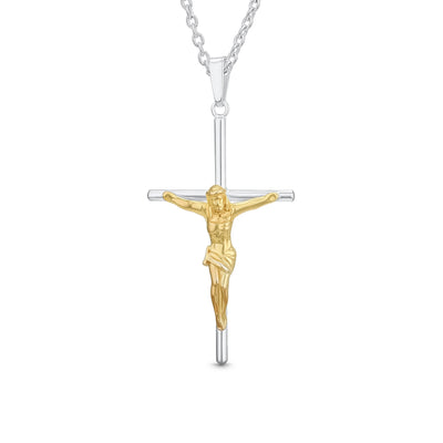 Unisex Religious Jesus Crucifix Cross Pendant Necklace 2 Tone Gold Plated Silver