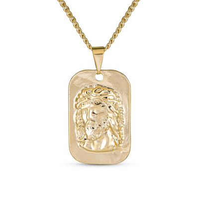 Unisex Yellow Gold Jesus Christ Medallion Pendant Necklace for Men and Teens