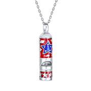 Red Blue Enamel American USA Patriotic Star Whistle Pendant Necklace