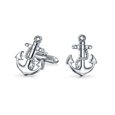 Nautical Anchor Rope Boater Sailor Shirt Cufflinks Silver Tone Steel
