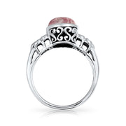 Flower Oval Pink Rhodochrosite Gemstone Ring Band .925 Sterling Silver