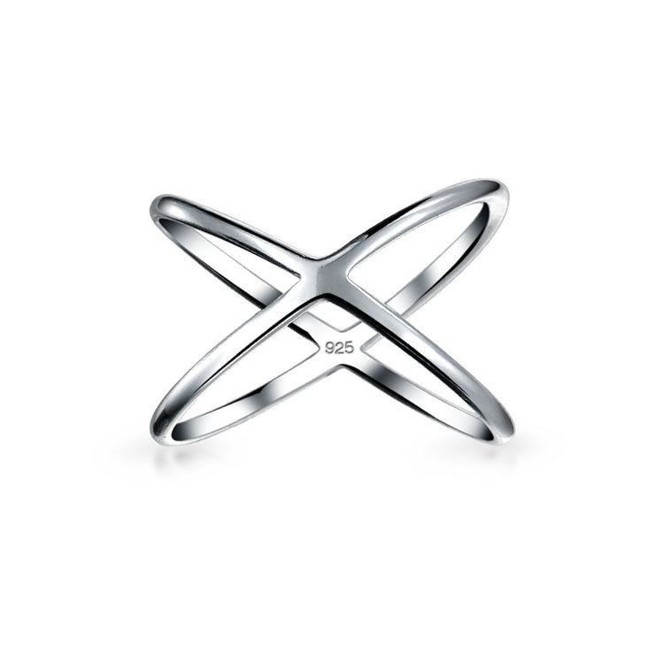 Simple Geometric Atomic X Cris Cross Ring For Teen .925 Sterling Silver