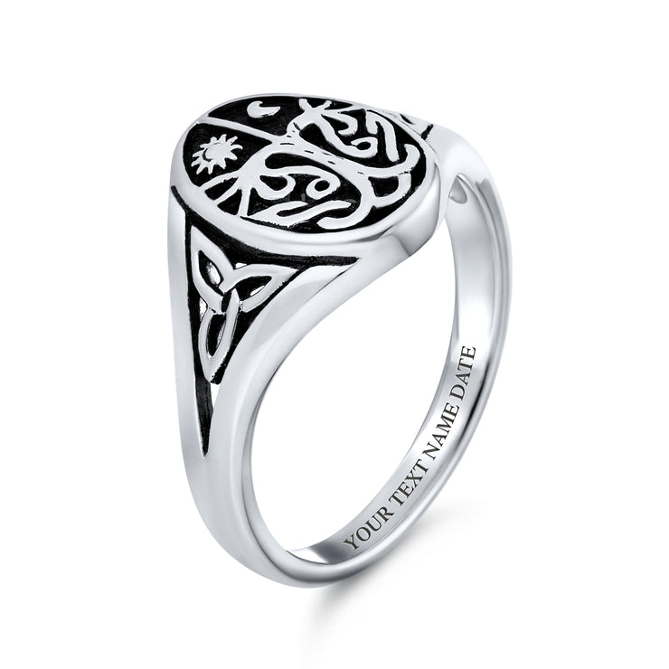 Celestial Celtic Sun Moon Tree Of Life Signet Silver Ring Antique Style Sterling