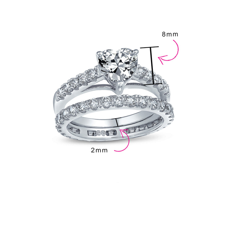 1CT AAA CZ Heart Engagement Ring Wedding Band Set .925Sterling Silver