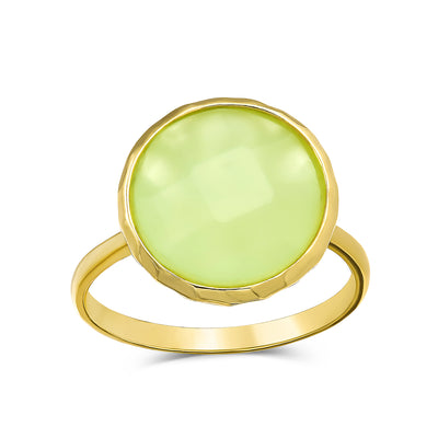 Light Green Multifaceted Large Stone Ring Simulated Chalcedony Quartz