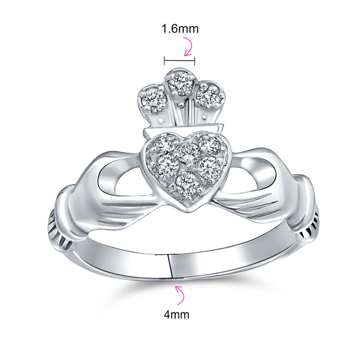 BFF Sorority Sister Cocktail Statement Ring with CZ Pave Heart Claddagh Design