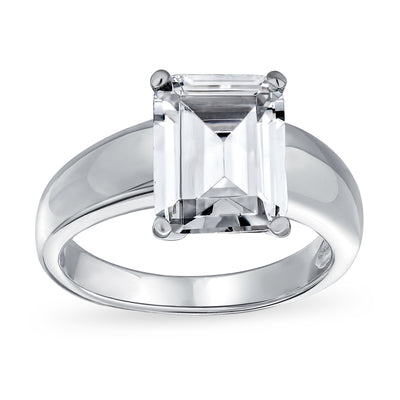 Art Deco 3CT AAA CZ Radiant Emerald Cut Engagement Ring in Sterling Silver