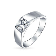 Unisex Modern AAA CZ Princess Cut Engagement Ring in Sterling Silver Band