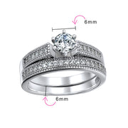 Vintage Style Cocktail Statement Ring: 1.5CT Round Solitaire CZ Pave Band Set