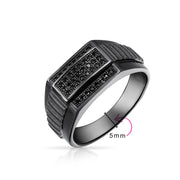 Mens Black CZ Rhodium .925 Sterling Silver Signet Championship Ring