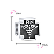 Set of 2 Nursing RN Caduceus Cross & Nurse Hat Charm Bead Sterling Silver