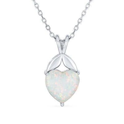 Classic Bridal Solitaire White Opal Heart Pendant Necklace Sterling Silver 10MM