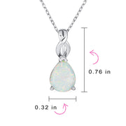 Solitaire Teardrop Created Opal Pendant Necklace .925Sterling Silver