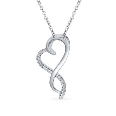 Romantic Bridal Necklace with Twisted Ribbon Heart and CZ Infinity Pendant in Silver