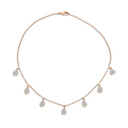 Multi Tear Drops Rose Gold Plated Brass Chain CZ Necklace Earrings Set