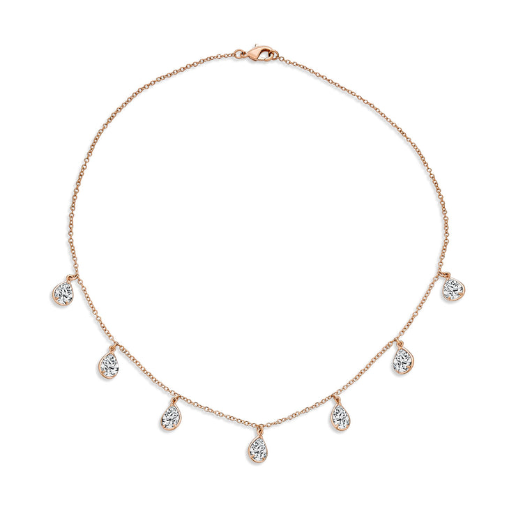 Multi Tear Drops Rose Gold Plated Brass Chain CZ Necklace Earrings Set